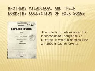 Brothers Miladinovi and their work-The Collection of Folk Songs