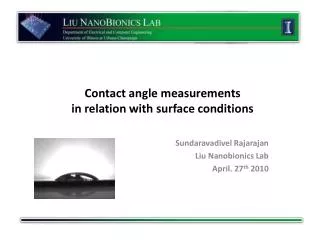 Contact angle measurements in relation with surface conditions