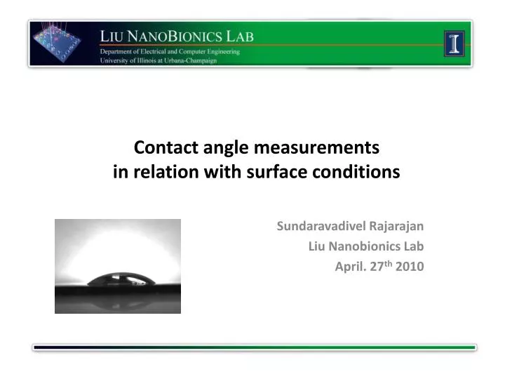 contact angle measurements in relation with surface conditions