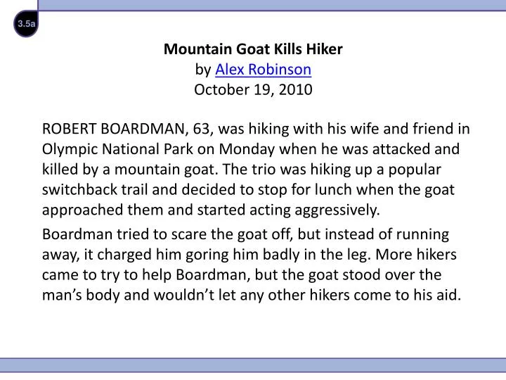mountain goat kills hiker by alex robinson october 19 2010