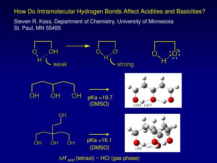 how do intramolecular hydrogen bonds affect acidities and basicities