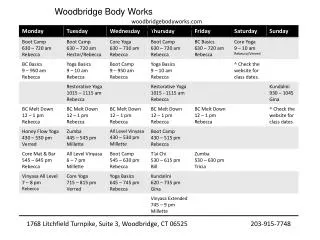 Woodbridge Body Works woodbridgebodyworks February 2012 Schedule