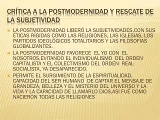 cr tica a la postmodernidad y rescate de la subjetividad
