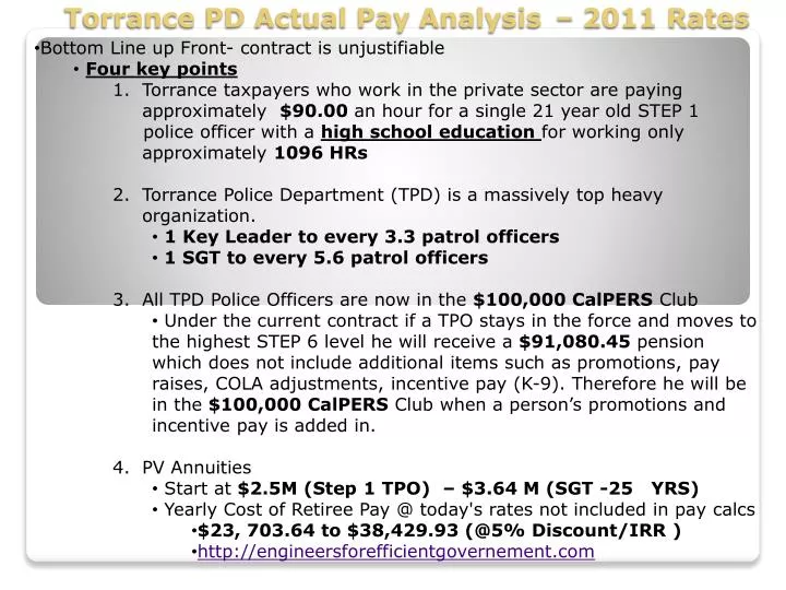 torrance pd actual pay analysis 2011 rates