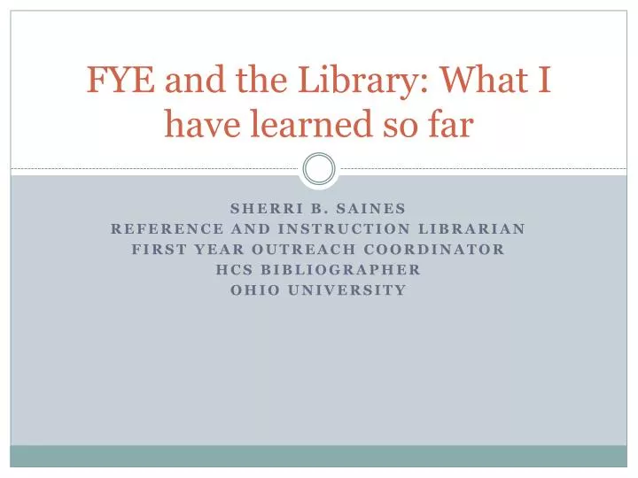 fye and the library what i have learned so far