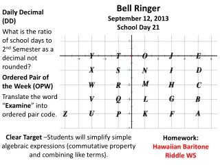 Bell Ringer September 12, 2013 School Day 21