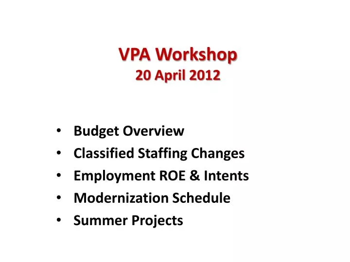 vpa workshop 20 april 2012