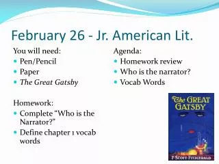 February 26 - Jr. American Lit.