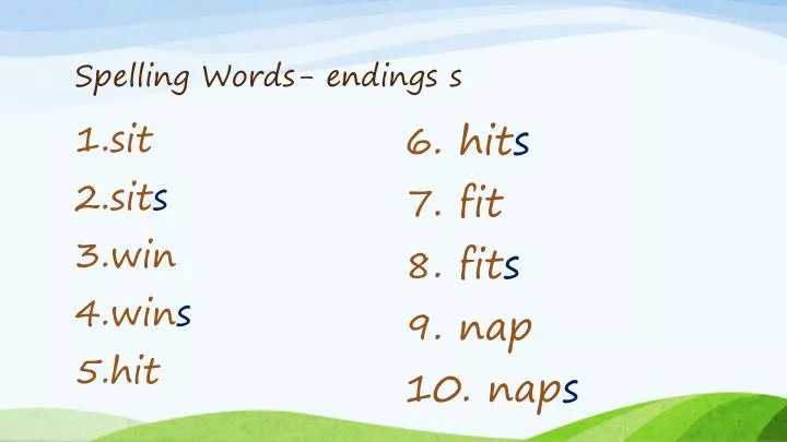 spelling words endings s