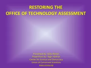 Restoring the Office of Technology Assessment