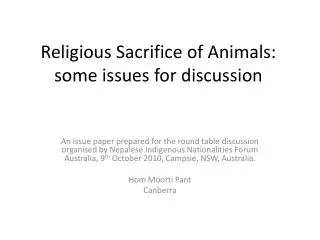 Religious Sacrifice of Animals: some issues for discussion