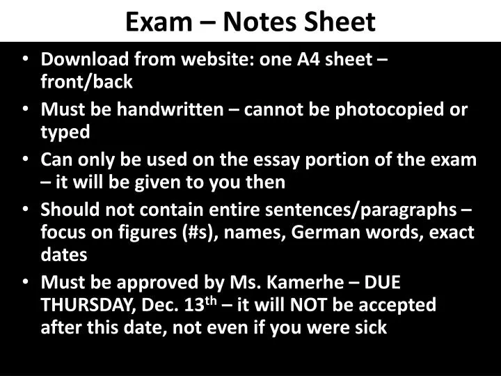 exam notes sheet