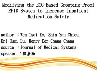 modifying the ecc based grouping proof rfid system to increase inpatient medication safety