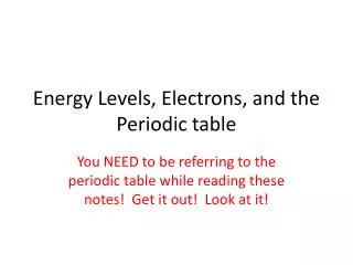 Energy Levels, Electrons, and the Periodic table
