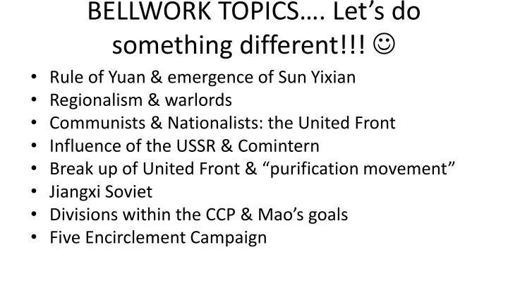 bellwork topics let s do something different