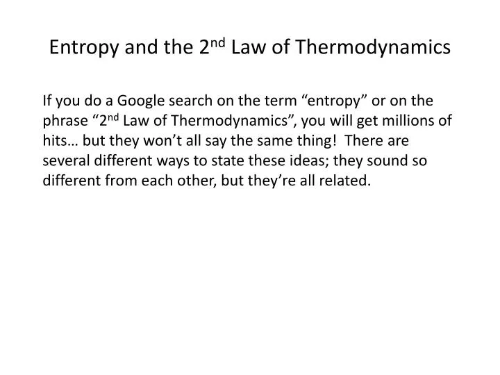 entropy and the 2 nd law of thermodynamics