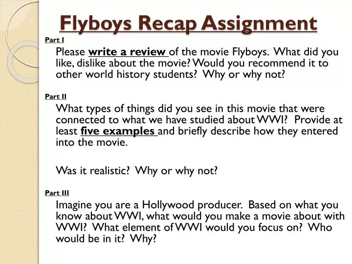 flyboys recap assignment
