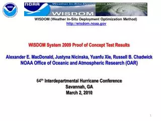WISDOM (Weather In-Situ Deployment Optimization Method) wisdom.noaa