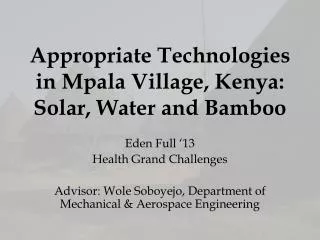 Appropriate Technologies in Mpala Village, Kenya: Solar, Water and Bamboo