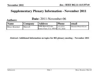 Supplementary Plenary Information - November 2011