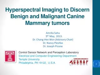 Hyperspectral Imaging to Discern Benign and Malignant Canine Mammary tumors