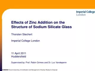 E ffects of Zinc Addition on the Structure of Sodium Silicate Glass Thorsten Stechert