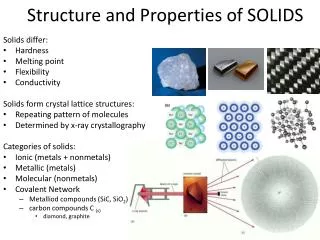 Solids differ: Hardness Melting point Flexibility Conductivity