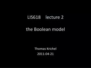 LIS6 18 lecture 2 the Boolean model