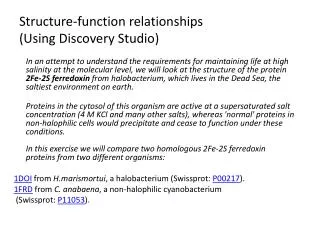 Structure-function relationships (Using Discovery Studio)