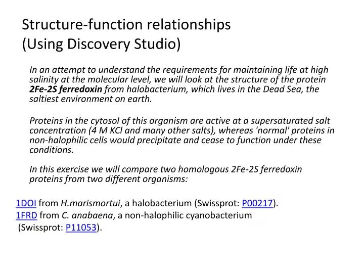 structure function relationships using discovery studio