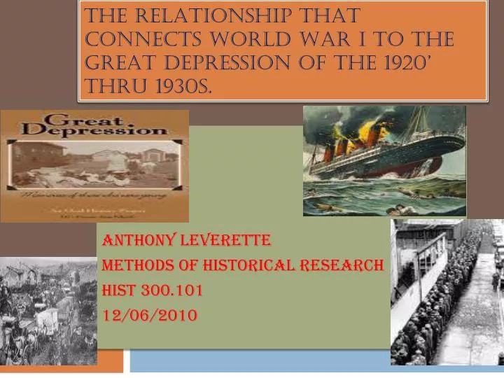 the relationship that connects world war i to the great depression of the 1920 thru 1930s