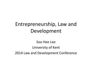 Entrepreneurship, Law and Development