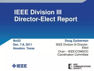 IEEE Division III Director-Elect Report