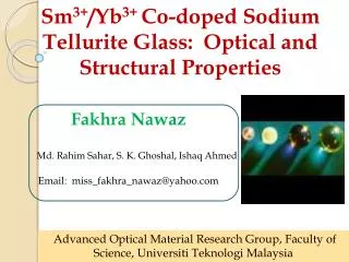 Sm 3+ /Yb 3+ Co-doped Sodium Tellurite Glass: Optical and Structural Properties