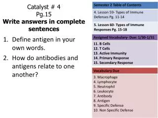 Catalyst # 4 Pg.15 Write answers in complete sentences