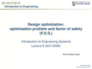 Design optimization: optimization problem and factor of safety (F.O.S.)
