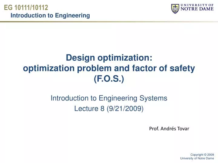design optimization optimization problem and factor of safety f o s