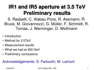 IR1 and IR5 aperture at 3.5 TeV Preliminary results