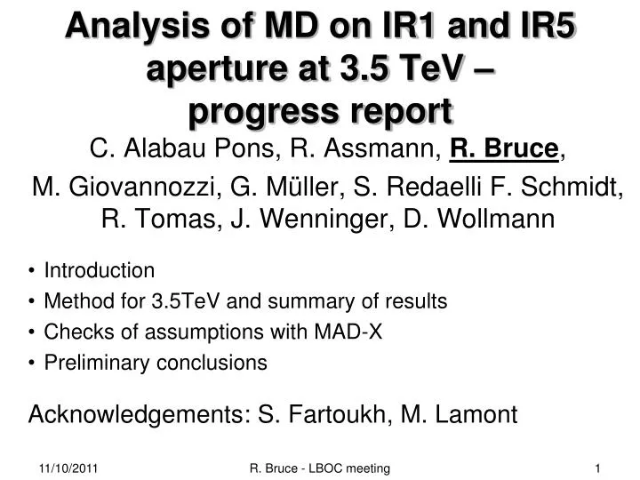 analysis of md on ir1 and ir5 aperture at 3 5 tev progress report