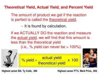 Theoretical Yield, Actual Yield, and Percent Yield