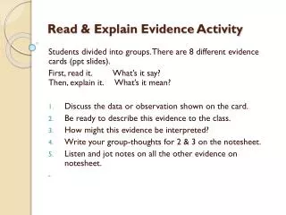 Read &amp; Explain Evidence Activity