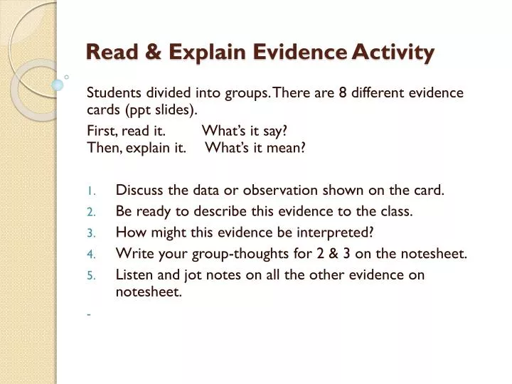 read explain evidence activity