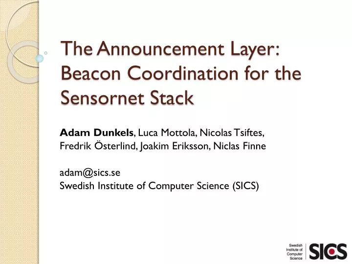 the announcement layer beacon coordination for the sensornet stack