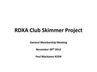 RDXA Club Skimmer Project