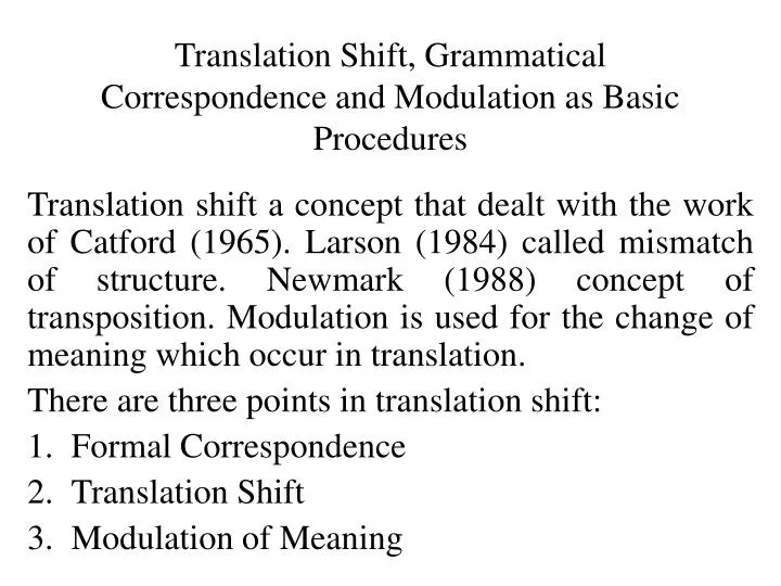 translation shift grammatical correspondence and modulation as basic procedures