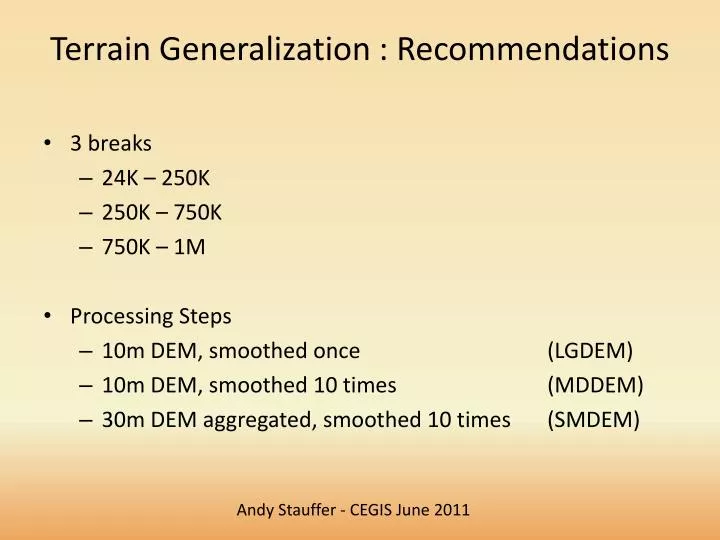 terrain generalization recommendations