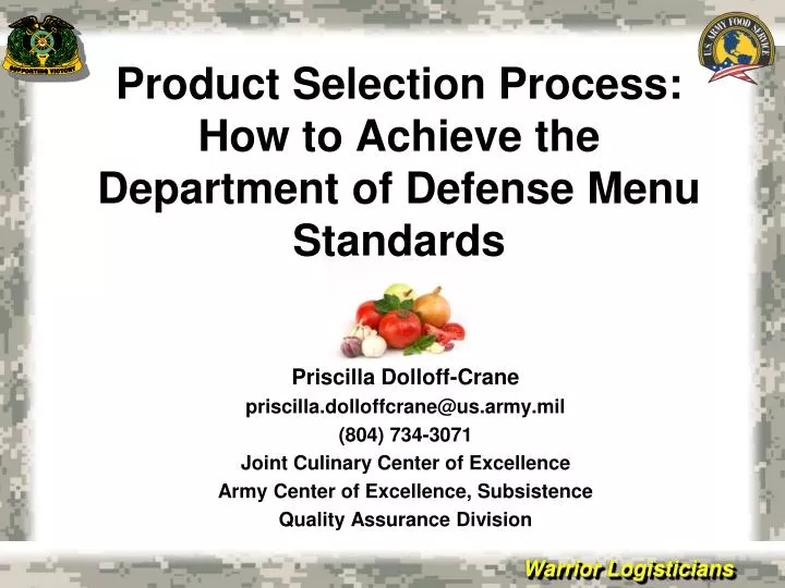 product selection process how to achieve the department of defense menu standards