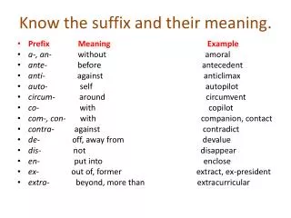 Know the suffix and their meaning.