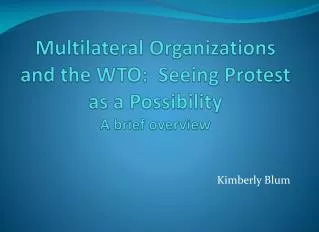 Multilateral Organizations and the WTO: Seeing Protest as a Possibility A brief overview