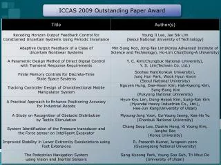 ICCAS 2009 Outstanding Paper Award